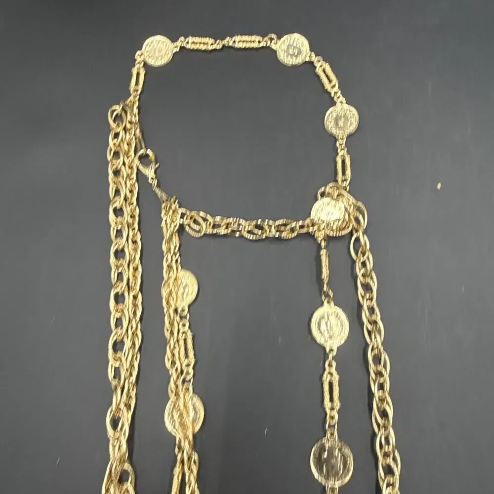 Vintage Gold Tone Chain Necklace Coin Medallions